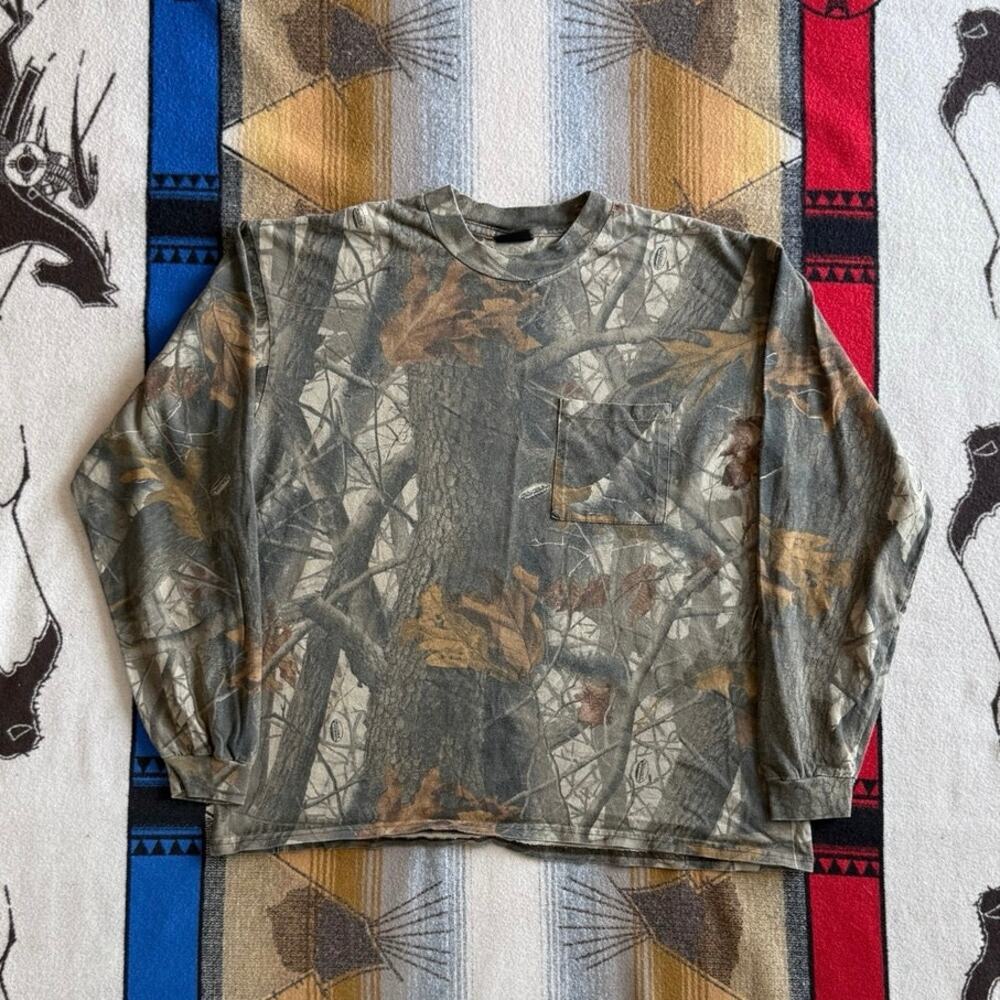 Vintage Liberty Realtree Camo Camouflage Long Sleeve T-Shirt Size XL Pocket